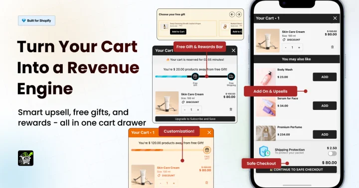 Custom Shopify cart drawer with upsell and dynamic discount feature